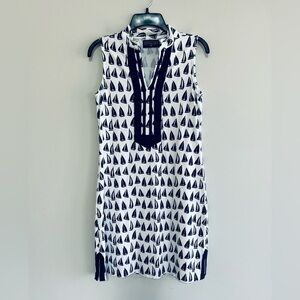 Duffield Lane Mackinac Sailboat Sleeveless Mini Dress in White/Navy Blue, XS